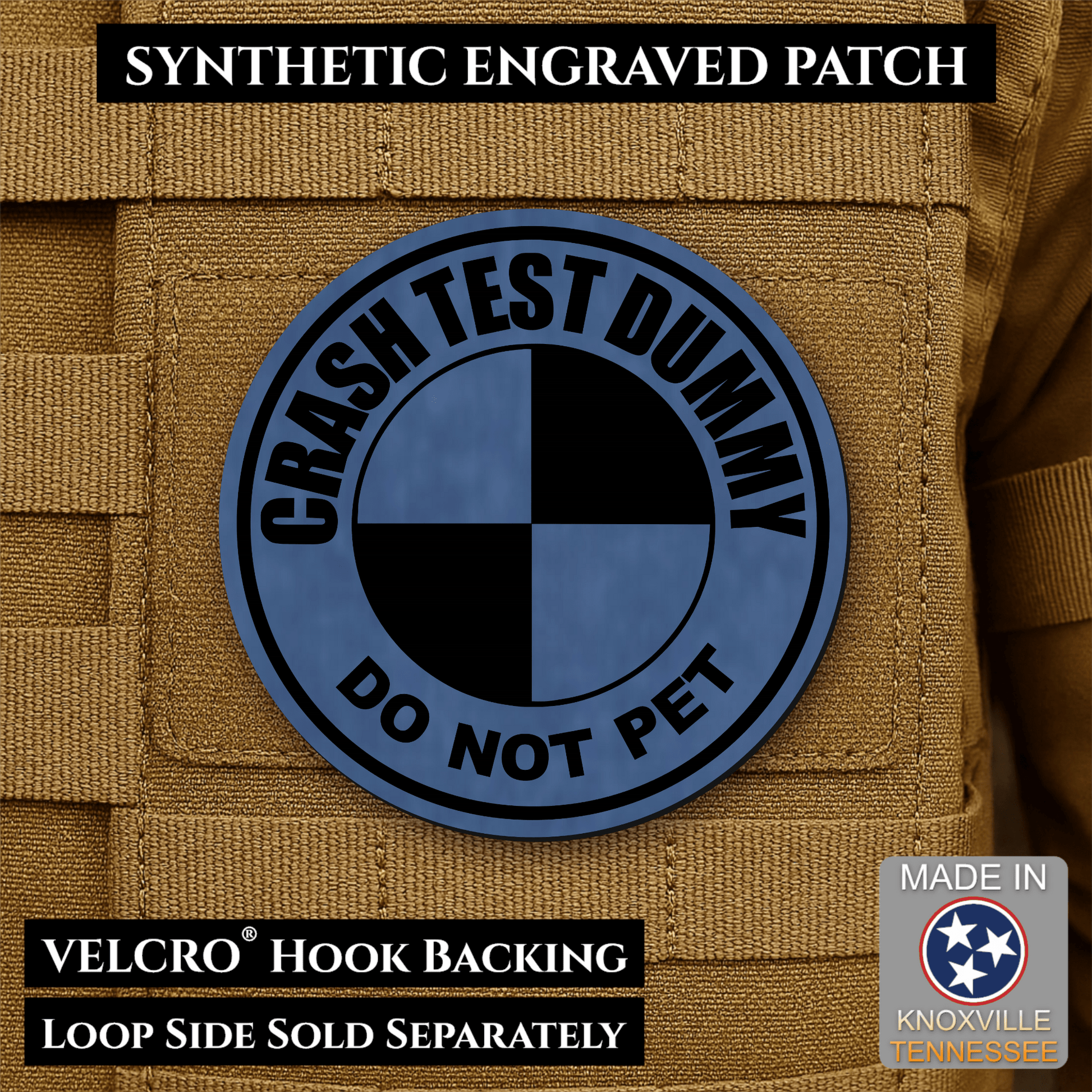 Crash Test Dummy Funny Morale Patch | Made in USA | VELCRO® Brand Hook Backing - LoneStar Adhesive