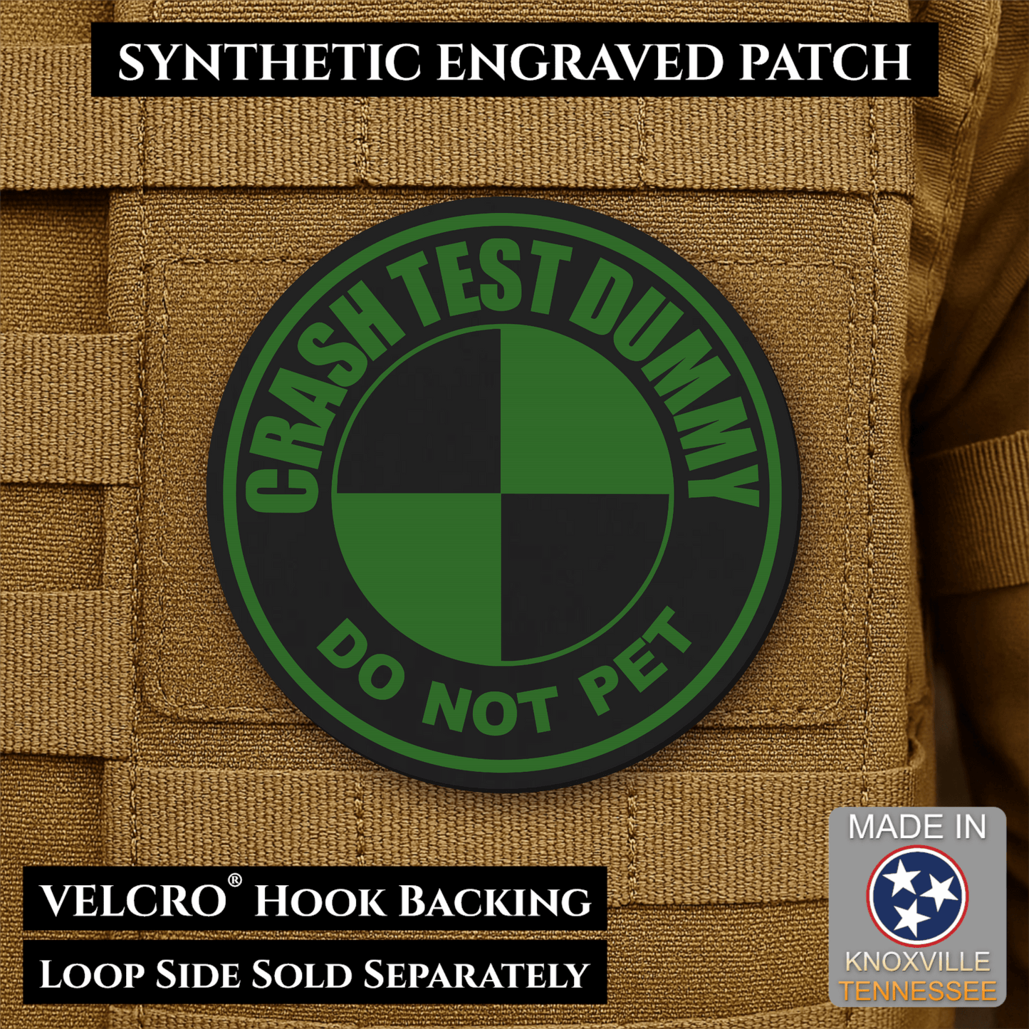 Crash Test Dummy Funny Morale Patch | Made in USA | VELCRO® Brand Hook Backing - LoneStar Adhesive