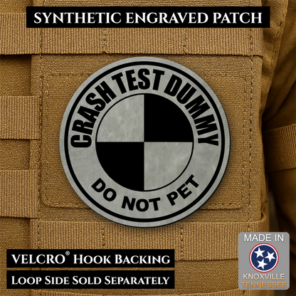 Front design and hook backing of Crash Test Dummy patch in flint gray