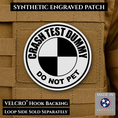 Front design and hook backing of Crash Test Dummy patch in white