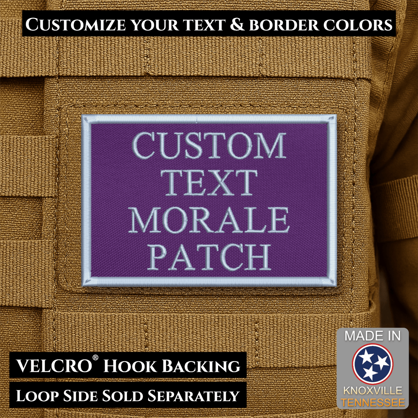 Custom Text Embroidered Morale Patches | Made in USA | VELCRO® Brand Hook Backing - LoneStar Adhesive