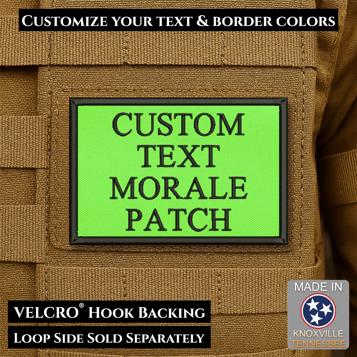 Custom Text Embroidered Morale Patches | Made in USA | VELCRO® Brand Hook Backing - LoneStar Adhesive
