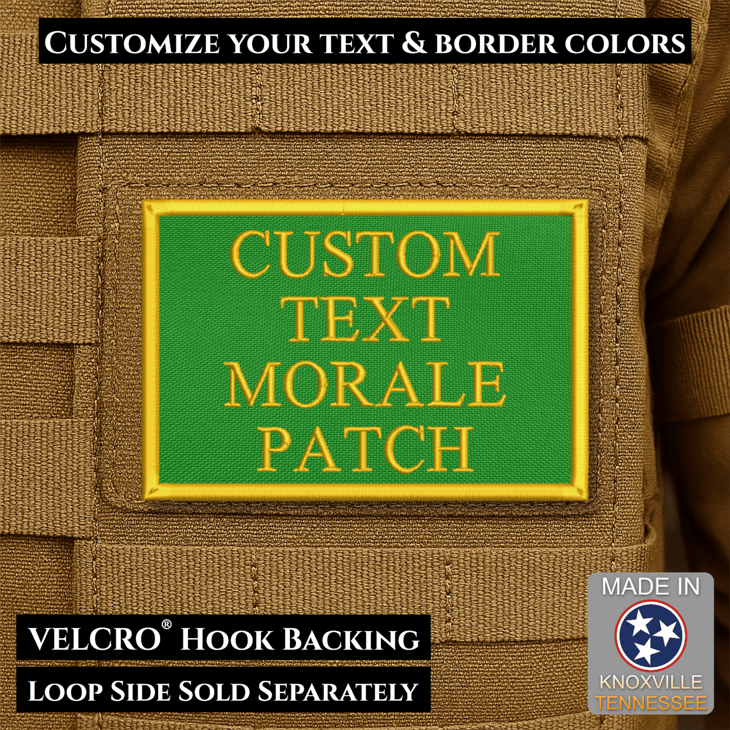 Custom Text Embroidered Morale Patches | Made in USA | VELCRO® Brand Hook Backing - LoneStar Adhesive
