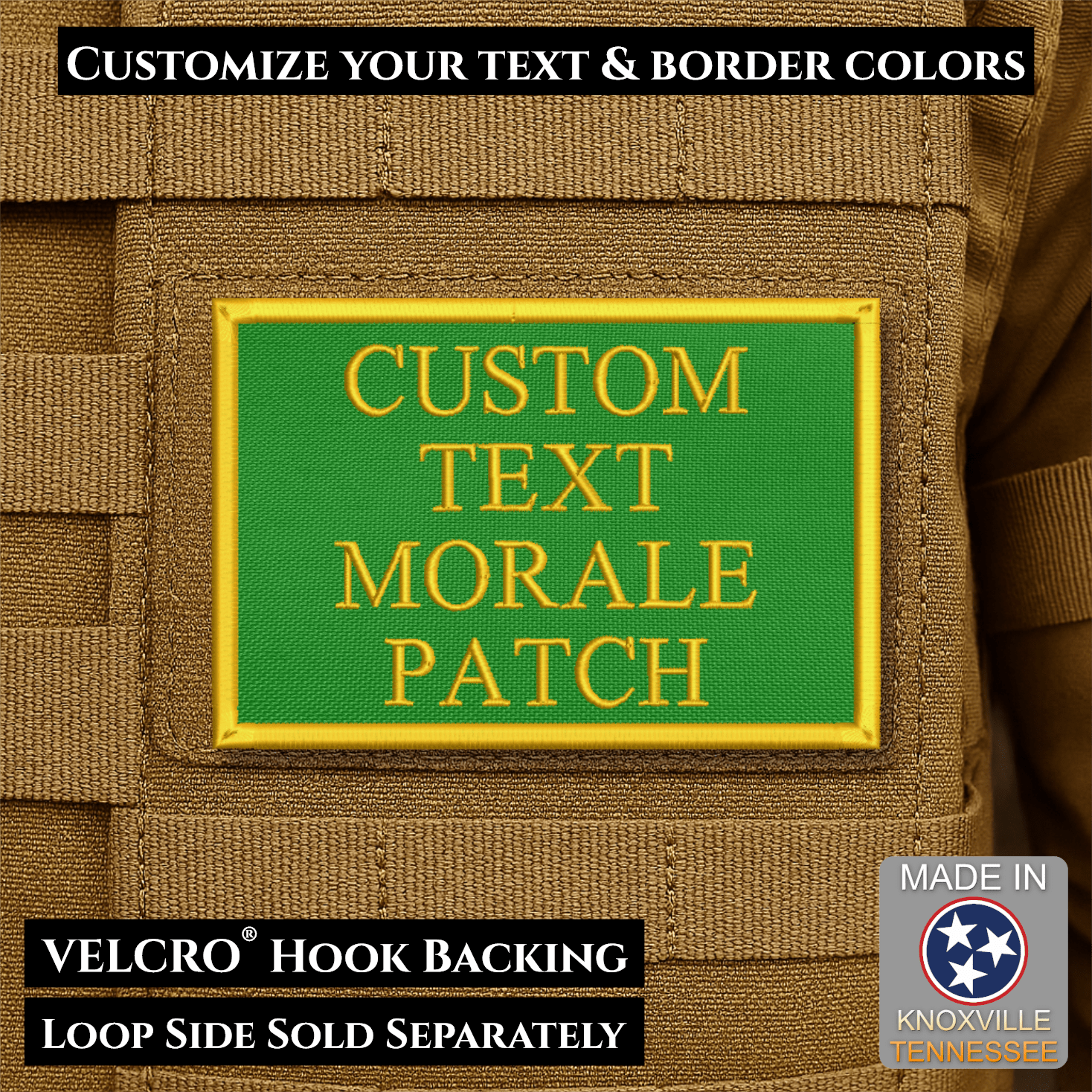Custom Text Embroidered Morale Patches | Made in USA | VELCRO® Brand Hook Backing - LoneStar Adhesive