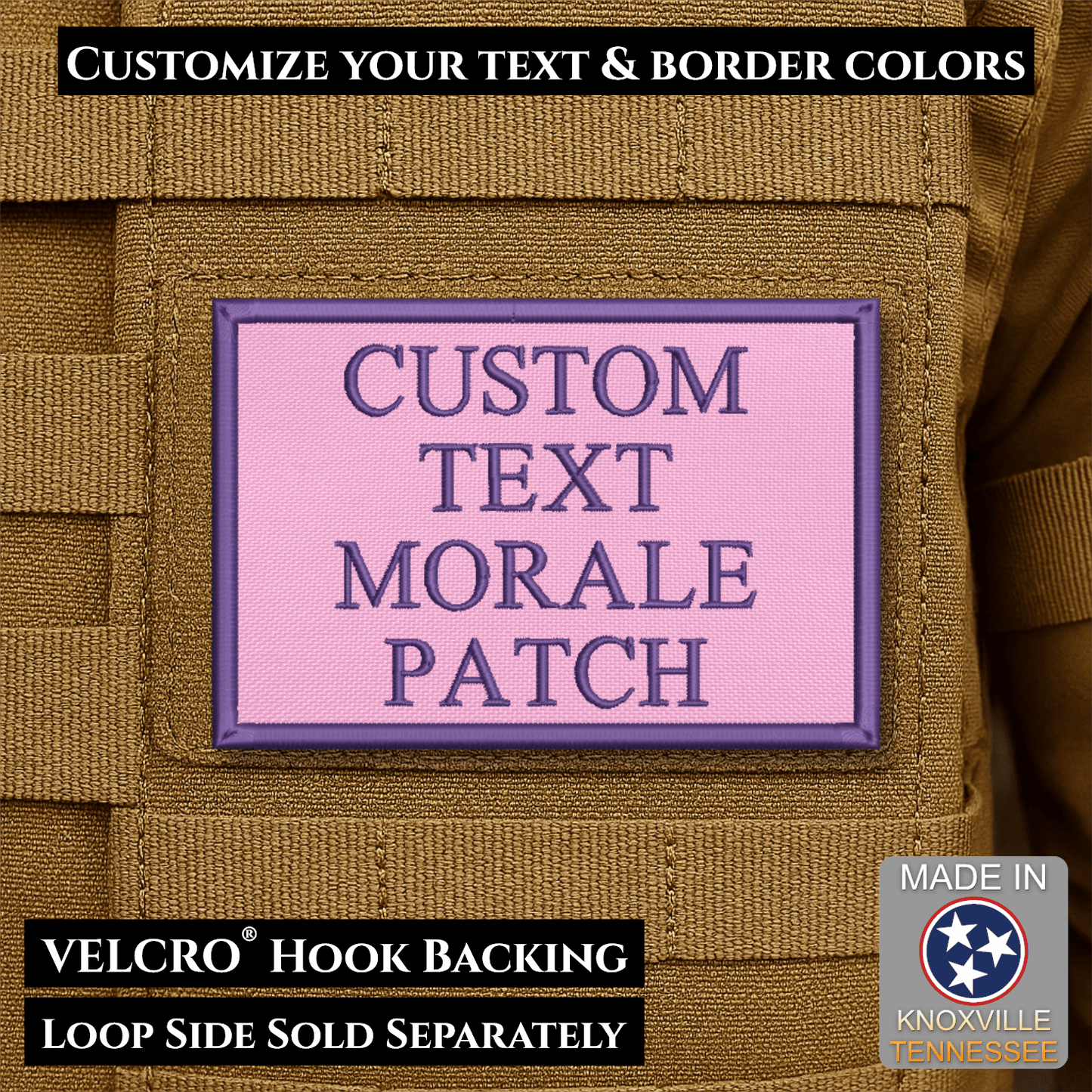 Custom Text Embroidered Morale Patches | Made in USA | VELCRO® Brand Hook Backing - LoneStar Adhesive