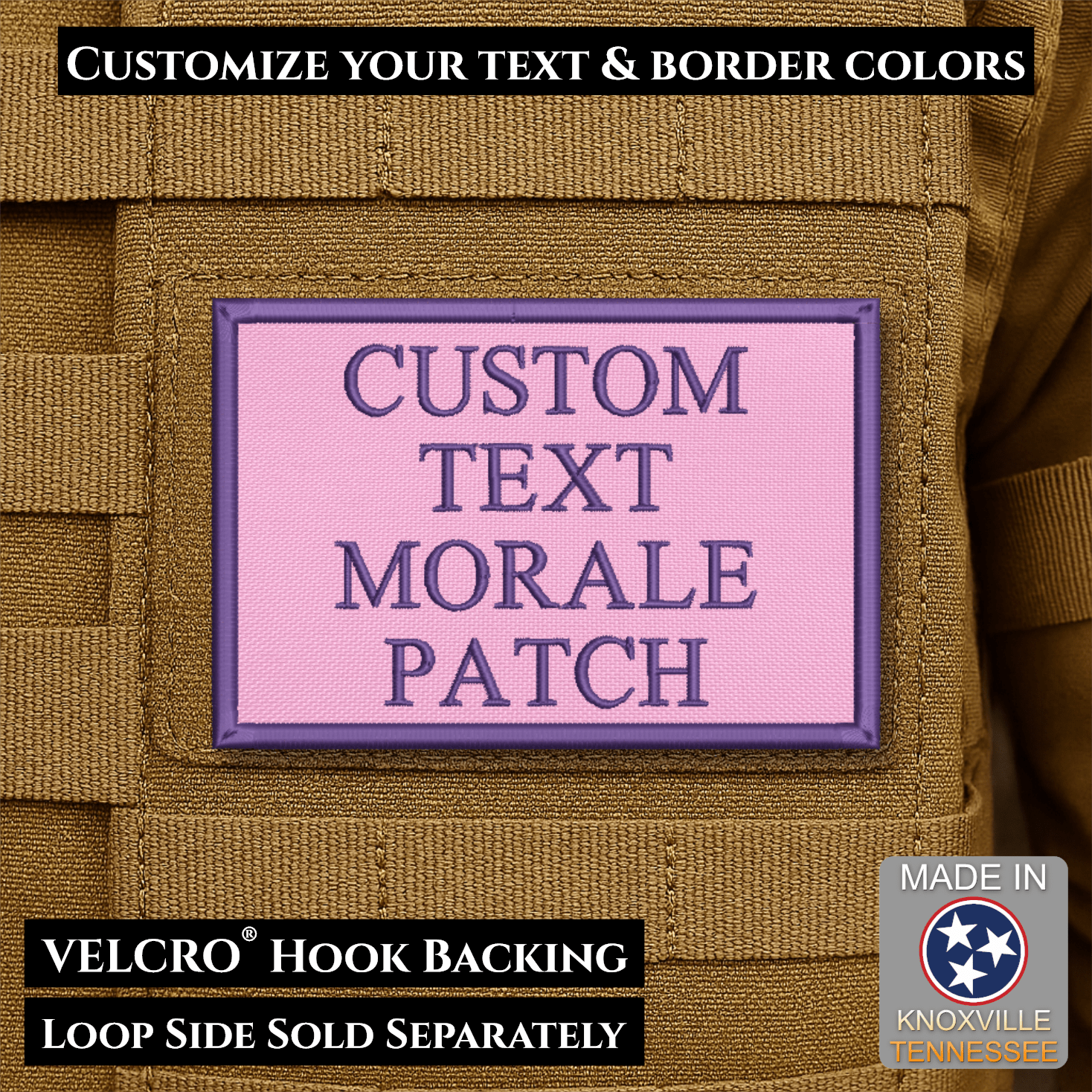 Custom Text Embroidered Morale Patches | Made in USA | VELCRO® Brand Hook Backing - LoneStar Adhesive