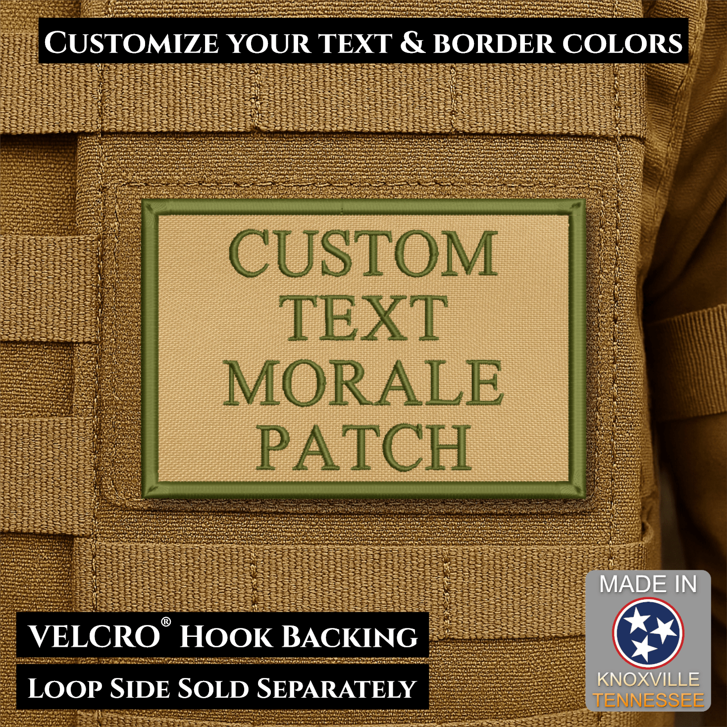 Custom Text Embroidered Morale Patches | Made in USA | VELCRO® Brand Hook Backing - LoneStar Adhesive