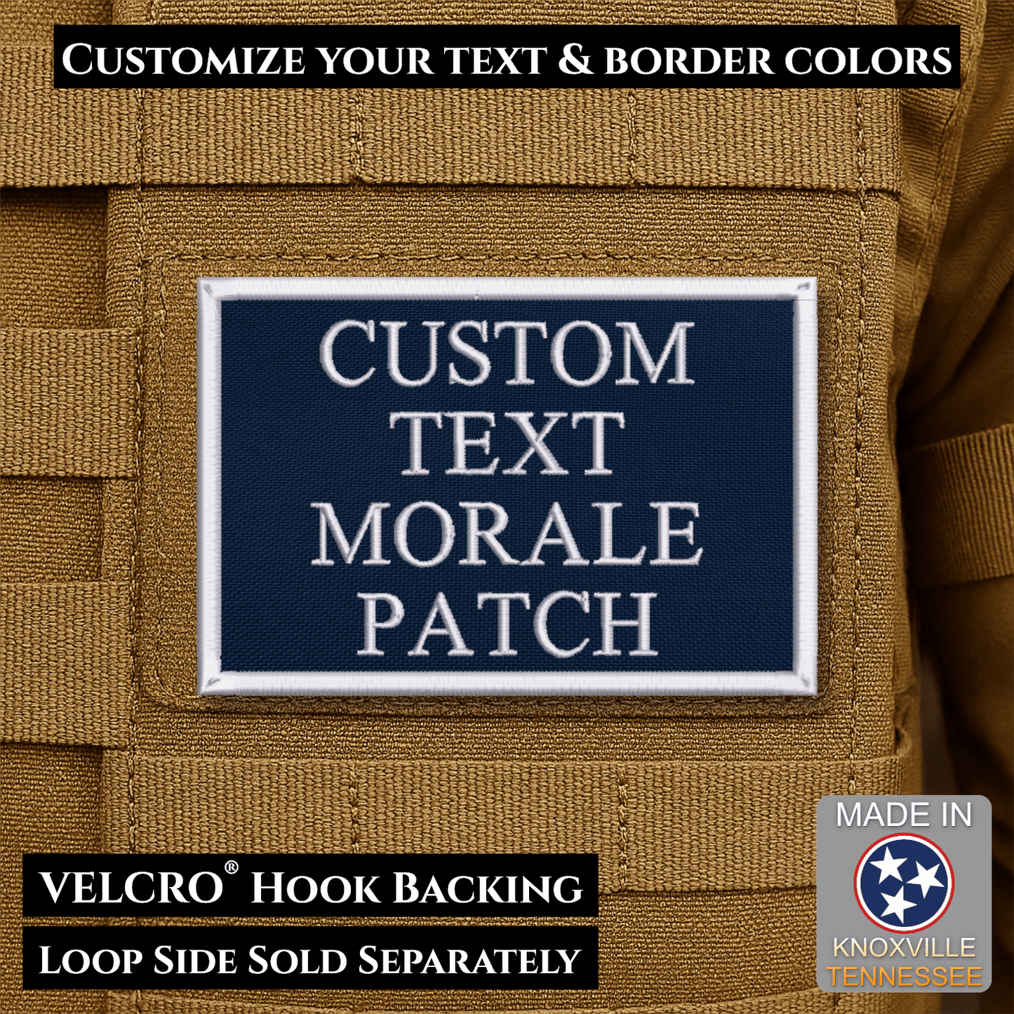 Custom Text Embroidered Morale Patches | Made in USA | VELCRO® Brand Hook Backing - LoneStar Adhesive