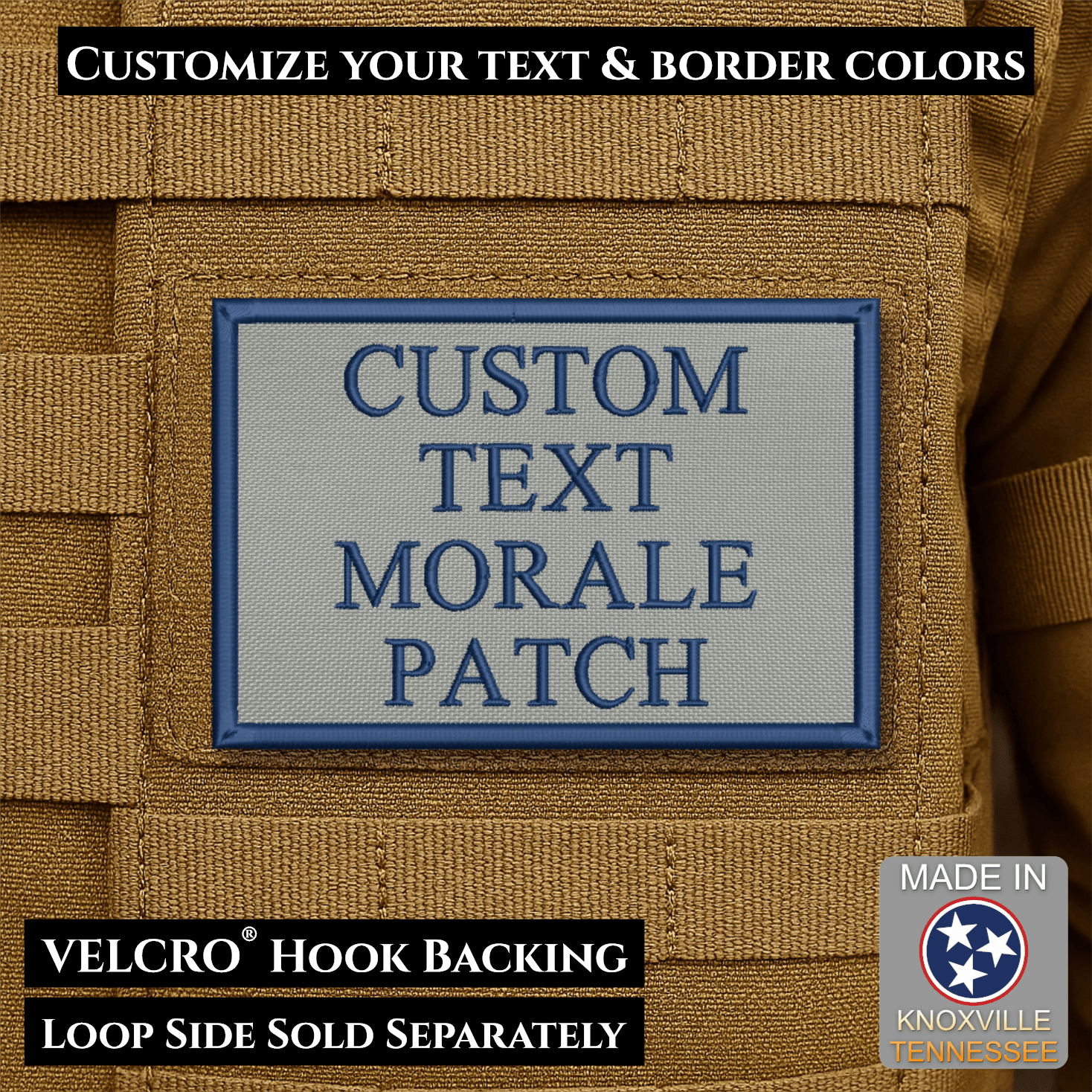 Custom Text Embroidered Morale Patches | Made in USA | VELCRO® Brand Hook Backing - LoneStar Adhesive