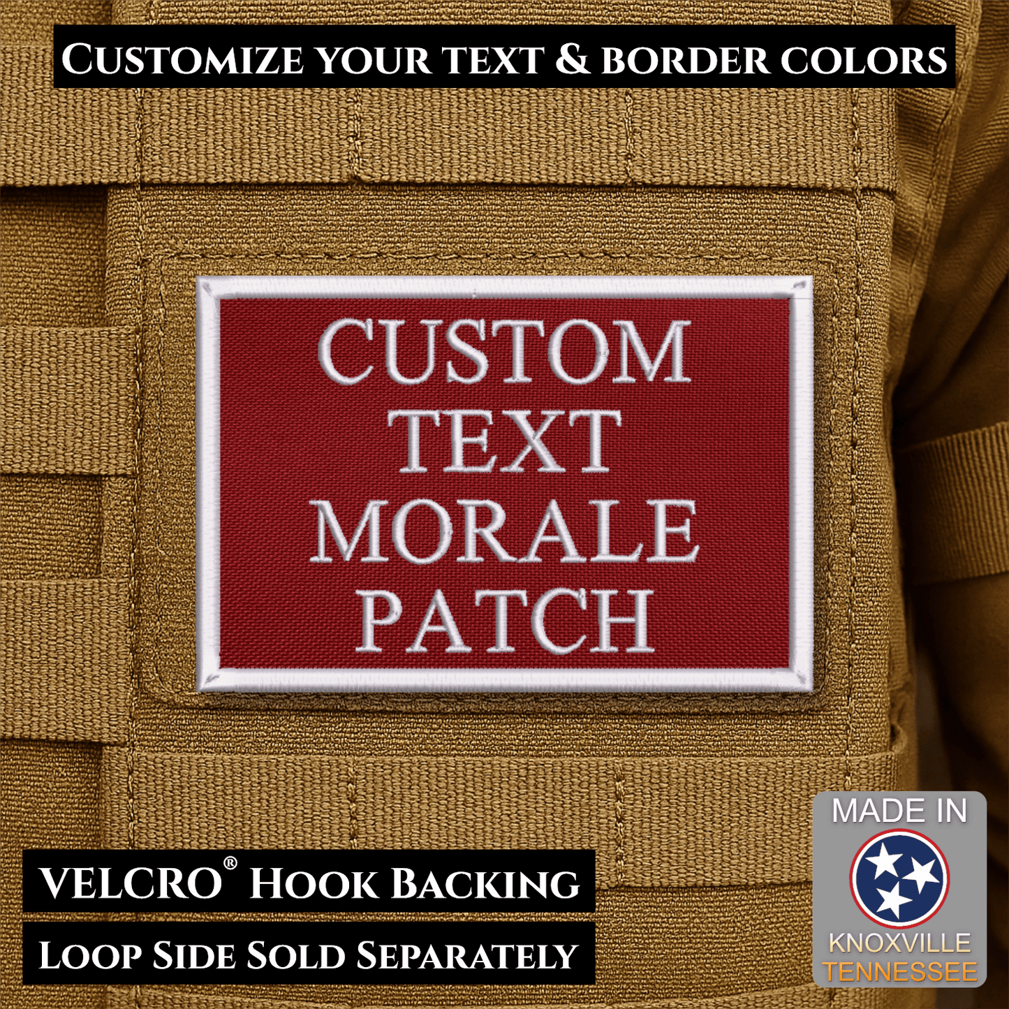 Custom Text Embroidered Morale Patches | Made in USA | VELCRO® Brand Hook Backing - LoneStar Adhesive