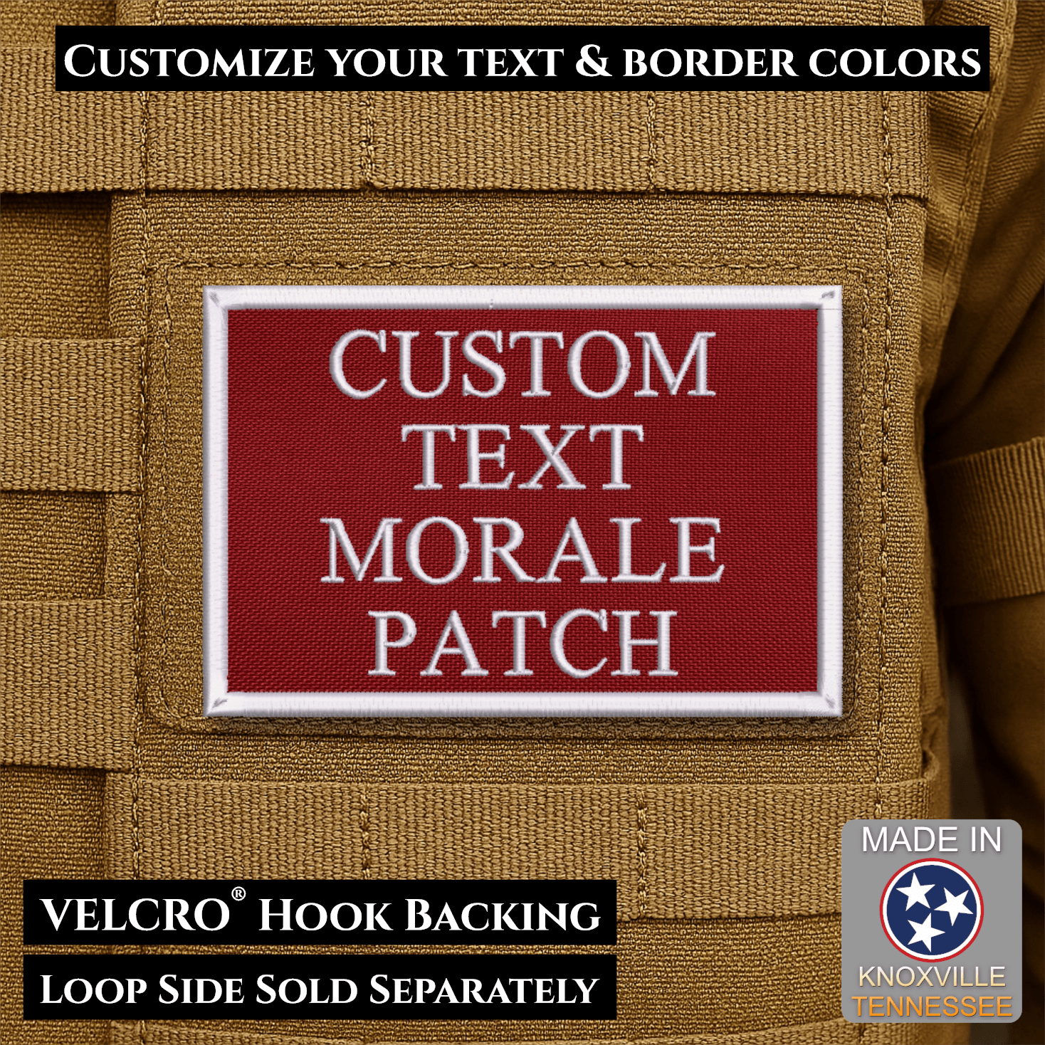 Custom Text Embroidered Morale Patches | Made in USA | VELCRO® Brand Hook Backing - LoneStar Adhesive