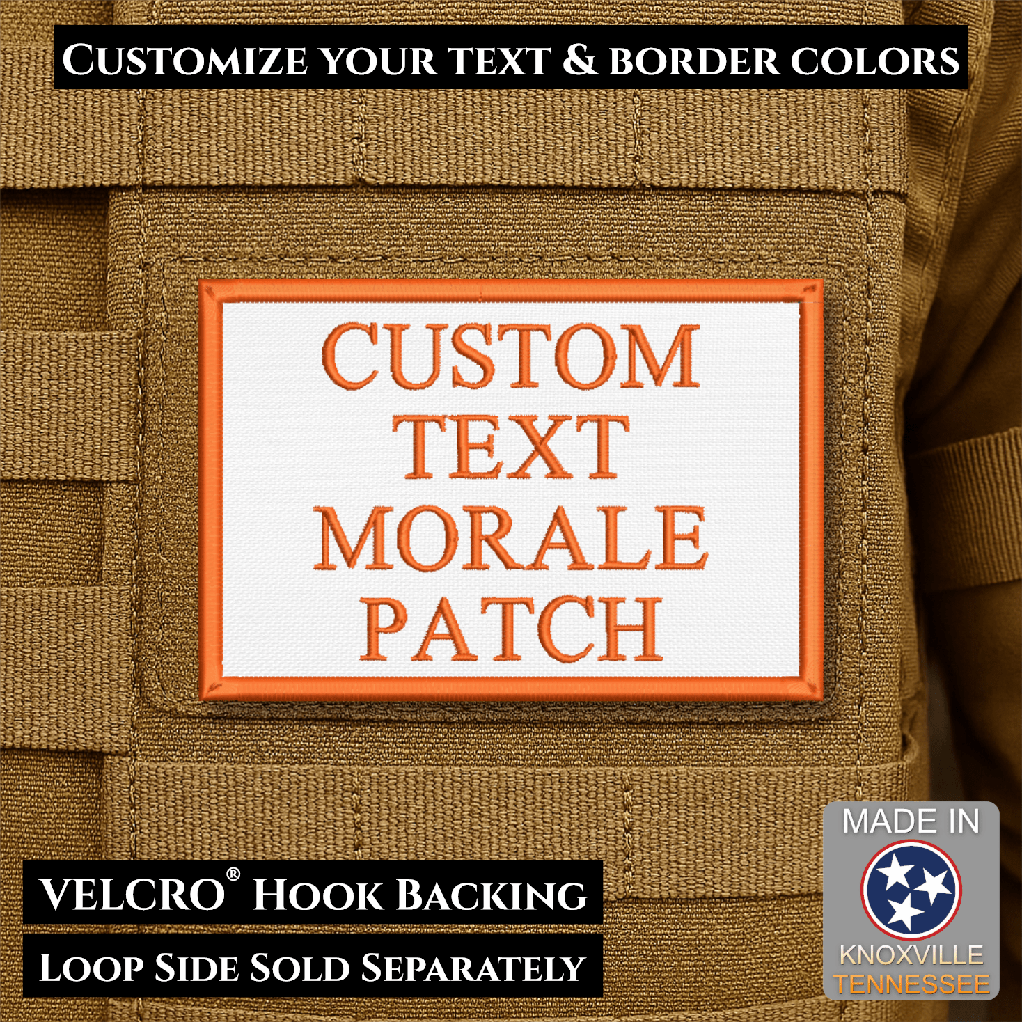 Custom Text Embroidered Morale Patches | Made in USA | VELCRO® Brand Hook Backing - LoneStar Adhesive