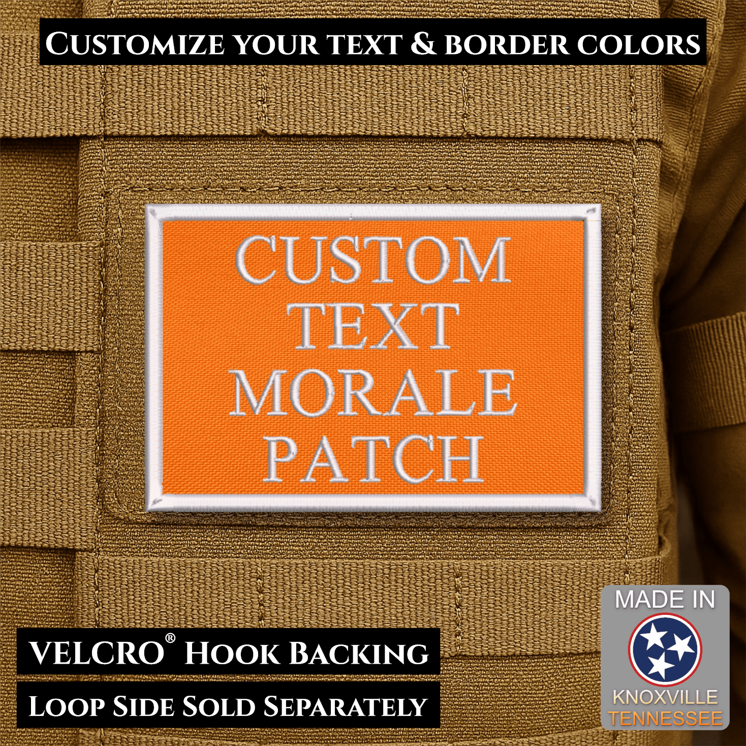 Custom Text Embroidered Morale Patches | Made in USA | VELCRO® Brand Hook Backing - LoneStar Adhesive
