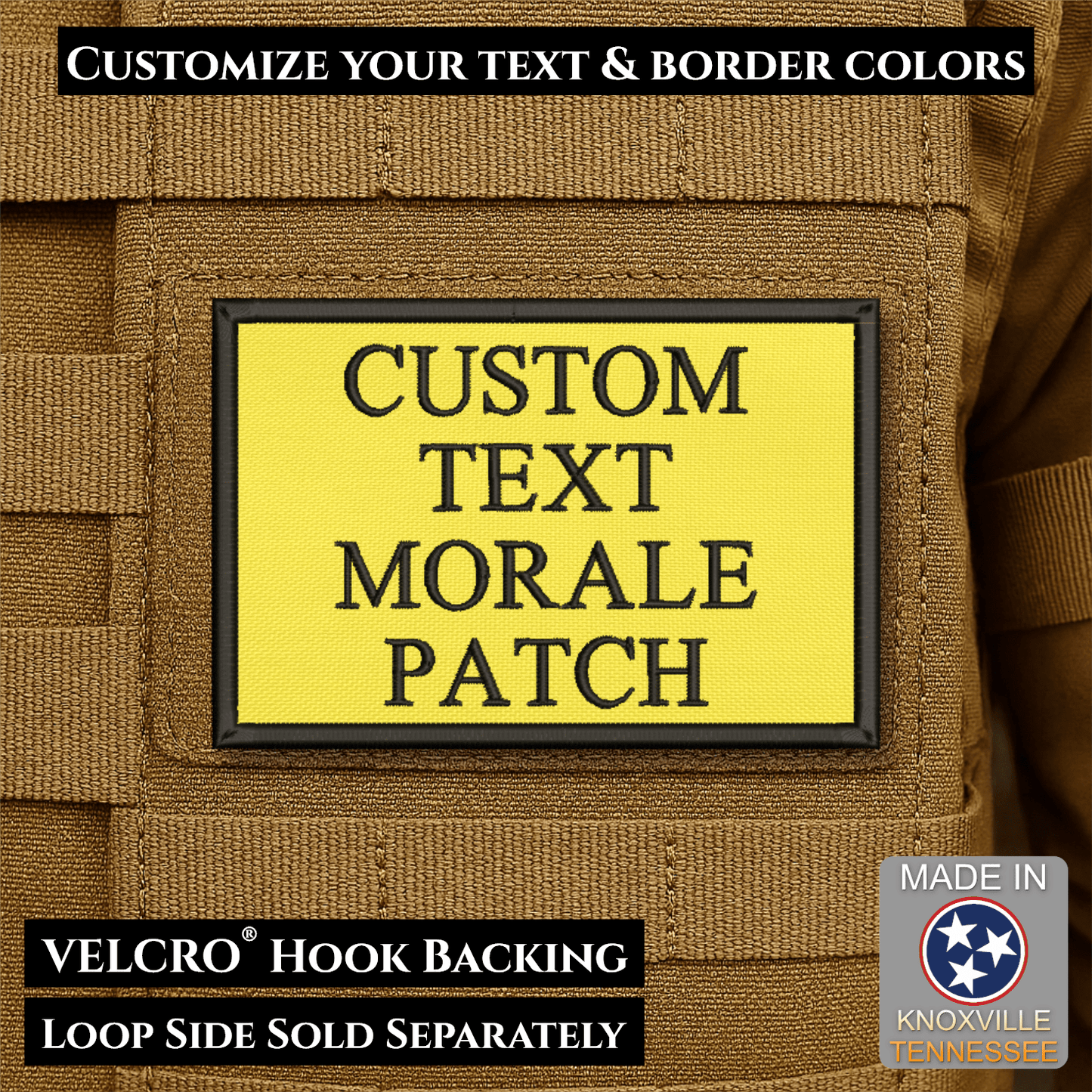 Custom Text Embroidered Morale Patches | Made in USA | VELCRO® Brand Hook Backing - LoneStar Adhesive
