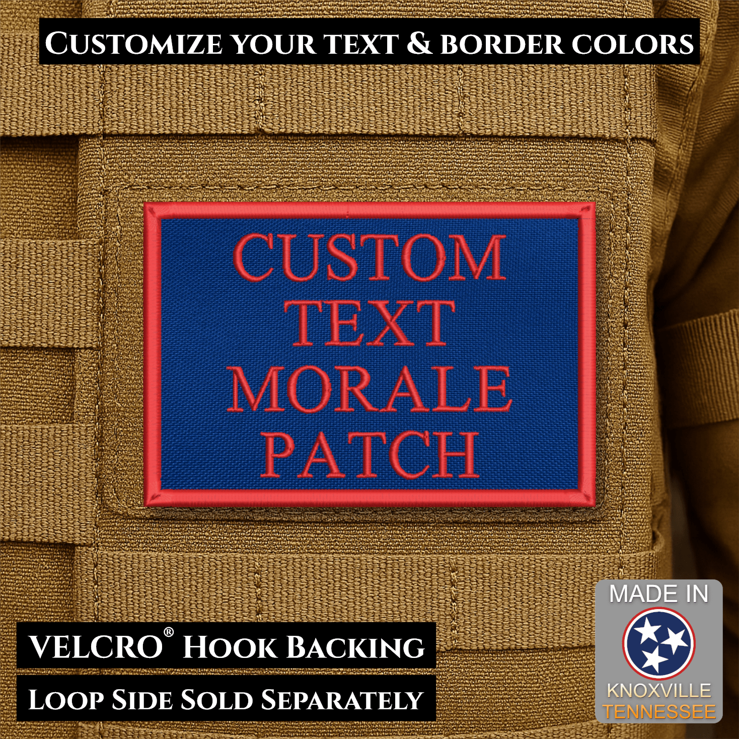 Custom Text Embroidered Morale Patches | Made in USA | VELCRO® Brand Hook Backing - LoneStar Adhesive