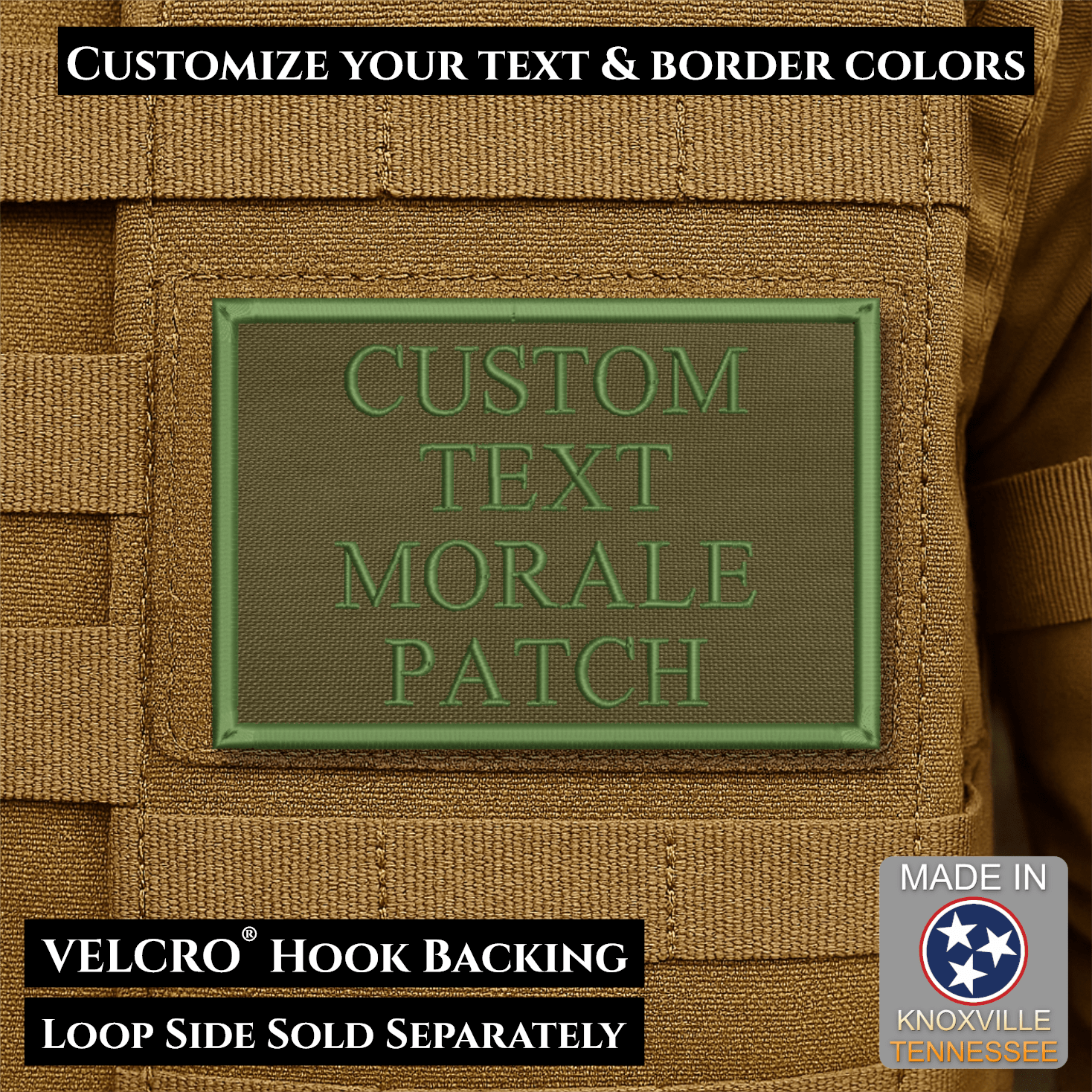Custom Text Embroidered Morale Patches | Made in USA | VELCRO® Brand Hook Backing - LoneStar Adhesive