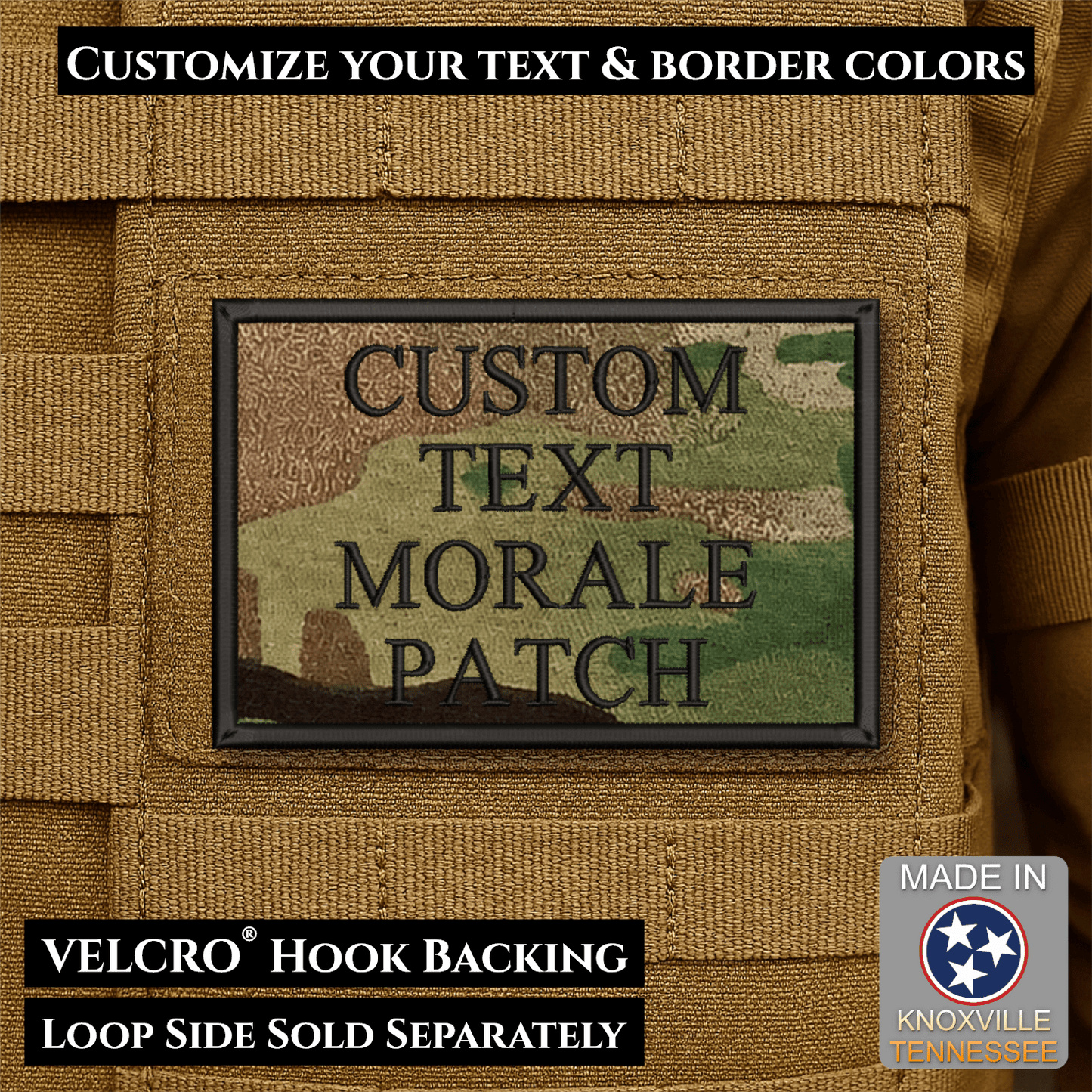 Custom Text Embroidered Morale Patches | Made in USA | VELCRO® Brand Hook Backing - LoneStar Adhesive