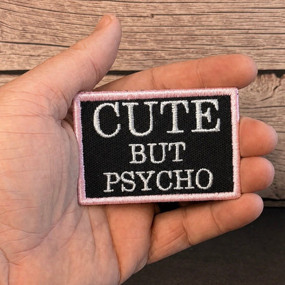 Cute But Psycho Funny Morale Patch, 2x3" | Made in USA | VELCRO® Brand Hook Backing - LoneStar Adhesive