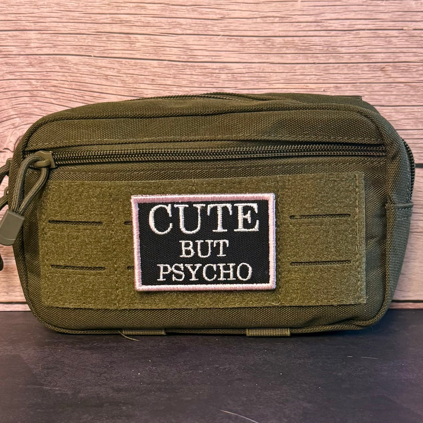 Cute But Psycho Funny Morale Patch, 2x3" | Made in USA | VELCRO® Brand Hook Backing - LoneStar Adhesive