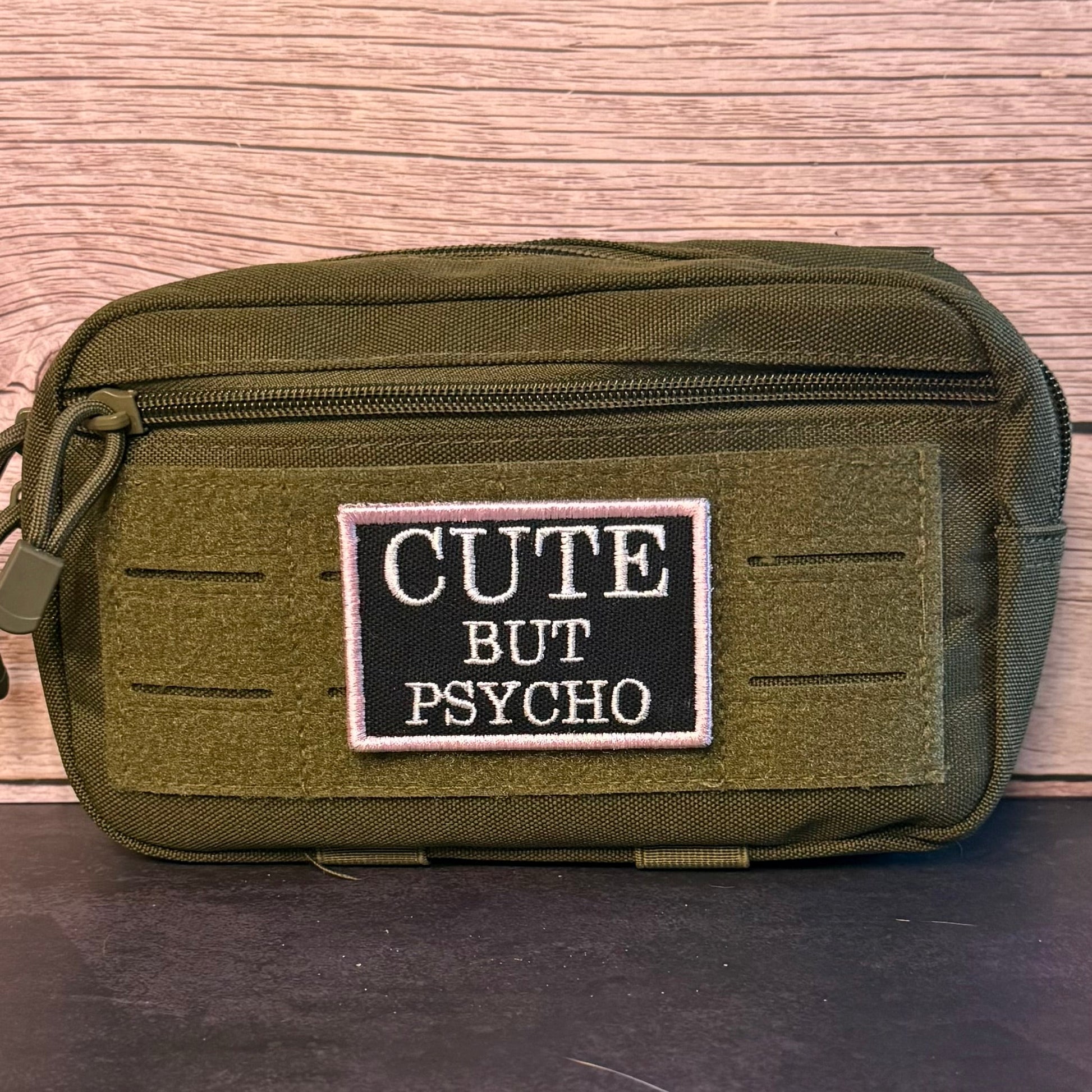 Cute But Psycho Funny Morale Patch, 2x3" | Made in USA | VELCRO® Brand Hook Backing - LoneStar Adhesive
