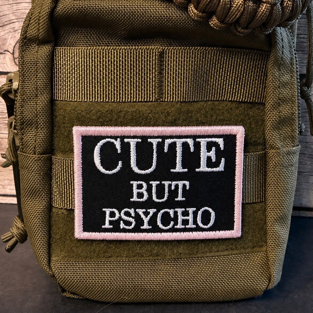 Cute But Psycho Funny Morale Patch, 2x3" | Made in USA | VELCRO® Brand Hook Backing - LoneStar Adhesive
