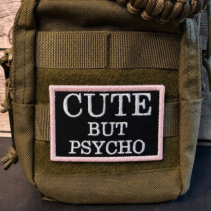 Cute But Psycho Funny Morale Patch, 2x3" | Made in USA | VELCRO® Brand Hook Backing - LoneStar Adhesive