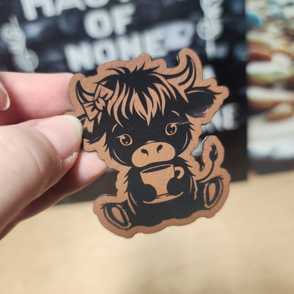 Cute Cow Vintage Vibe Engraved Leatherette Hat Patch - MR01 - LoneStar Adhesive
