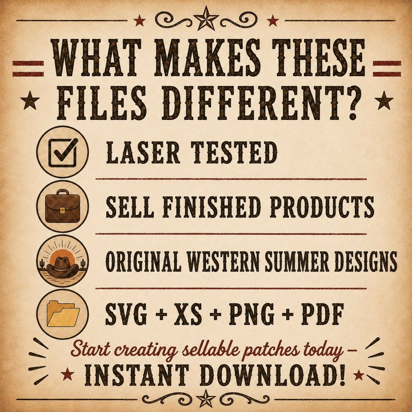 Cowboy Summer Hat Patch SVG Bundle, Western Leatherette Laser Files, 4x2.5 Engraved Patch Designs, XS PNG PDF, Bonus Red White Burnt
