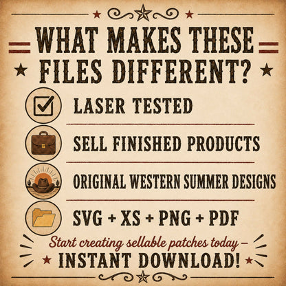 Cowboy Summer Hat Patch SVG Bundle, Western Leatherette Laser Files, 4x2.5 Engraved Patch Designs, XS PNG PDF, Bonus Red White Burnt