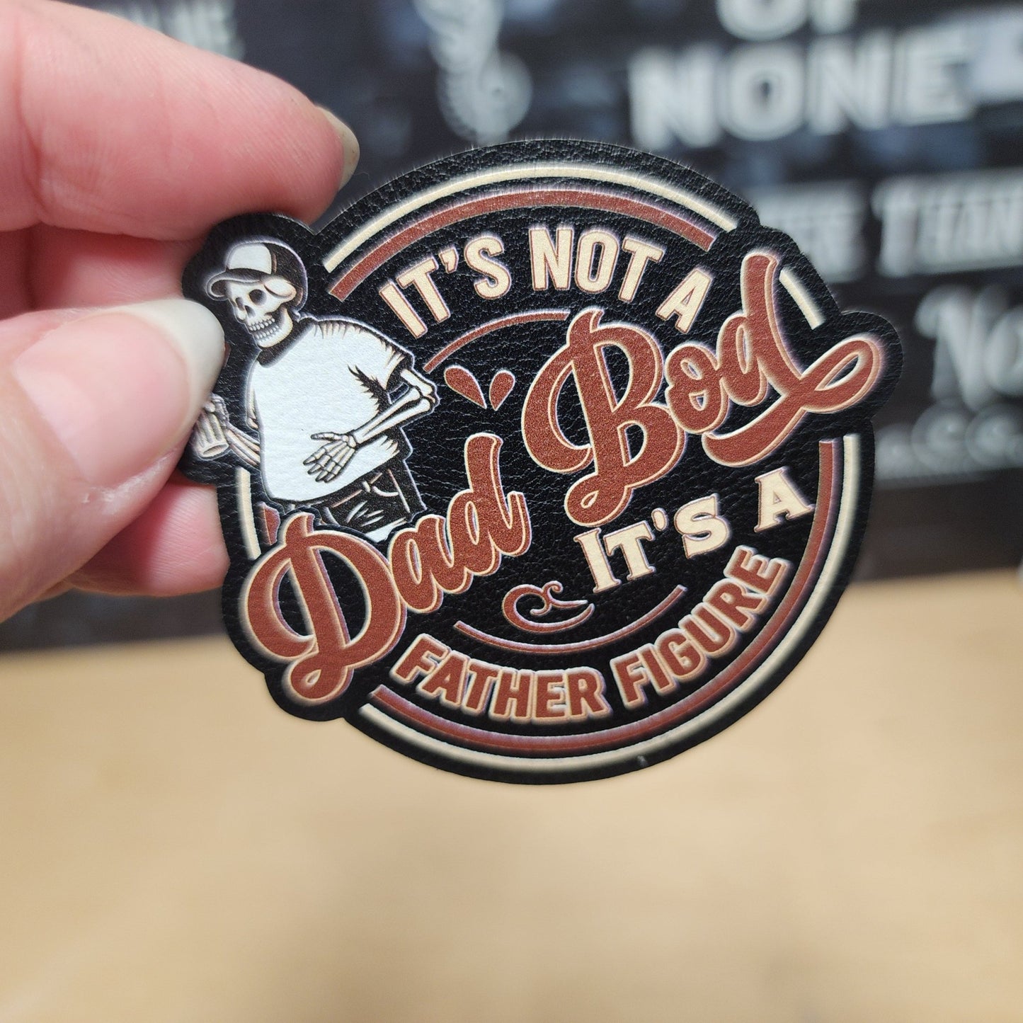 Dad Bod Humor UV Printed Leatherette Hat Patch - MR01 - LoneStar Adhesive