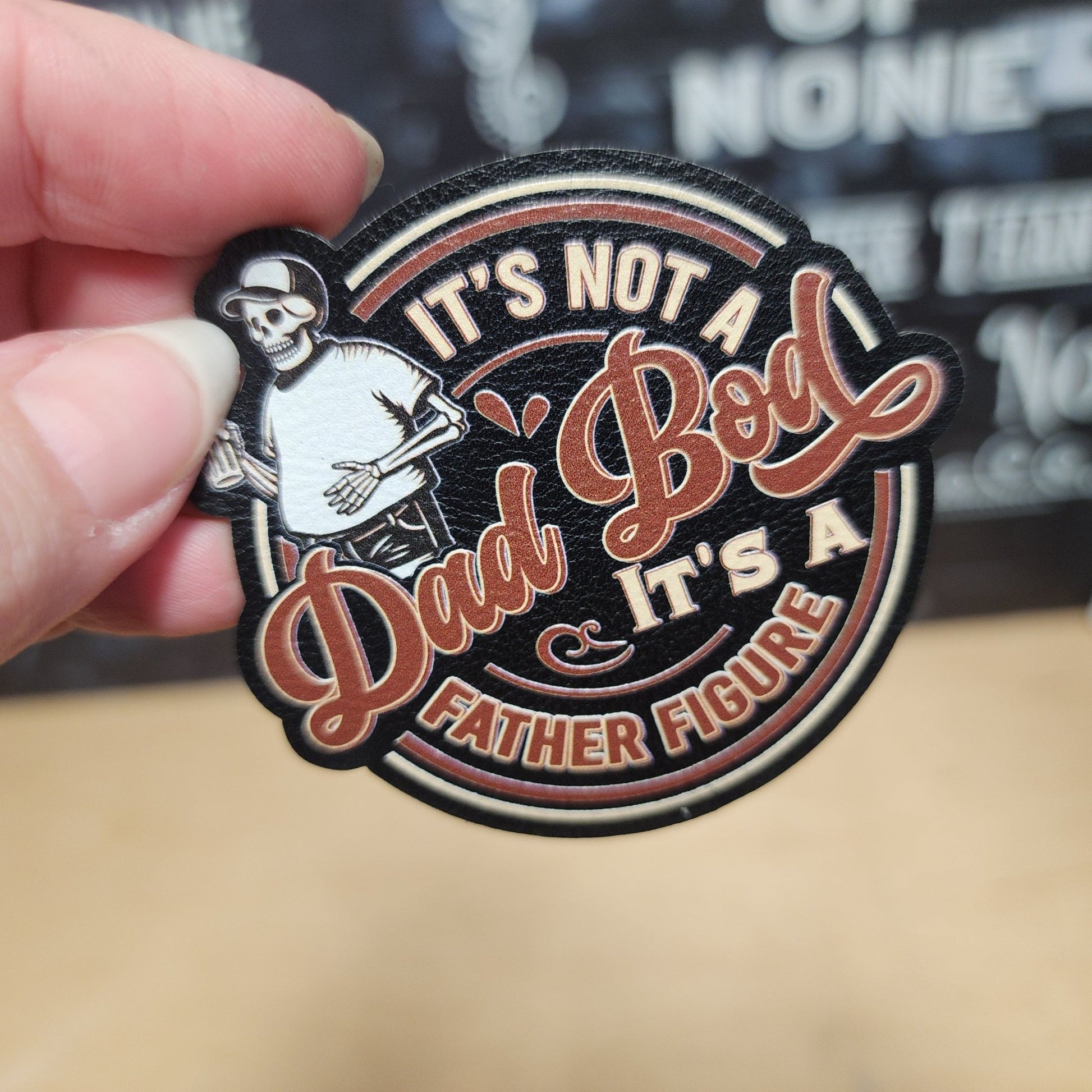 Dad Bod Humor UV Printed Leatherette Hat Patch - MR01 - LoneStar Adhesive