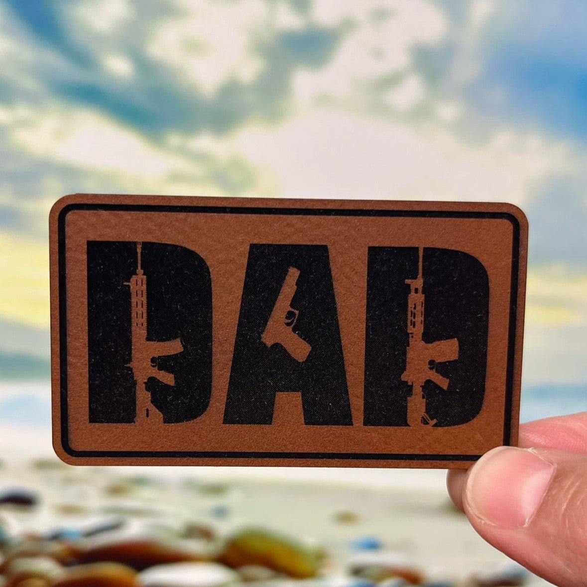 Dad Gun Engraved Leatherette Hat Patch - MR01 - LoneStar Adhesive