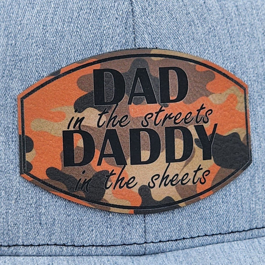Dad Streets Daddy Streets Camo Engraved Leatherette Hat Patch - MR01 - LoneStar Adhesive