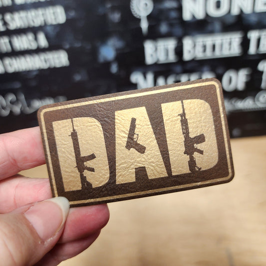 Dads with Guns (Rustic Gold) Engraved Leatherette Hat Patch - MR01 - LoneStar Adhesive