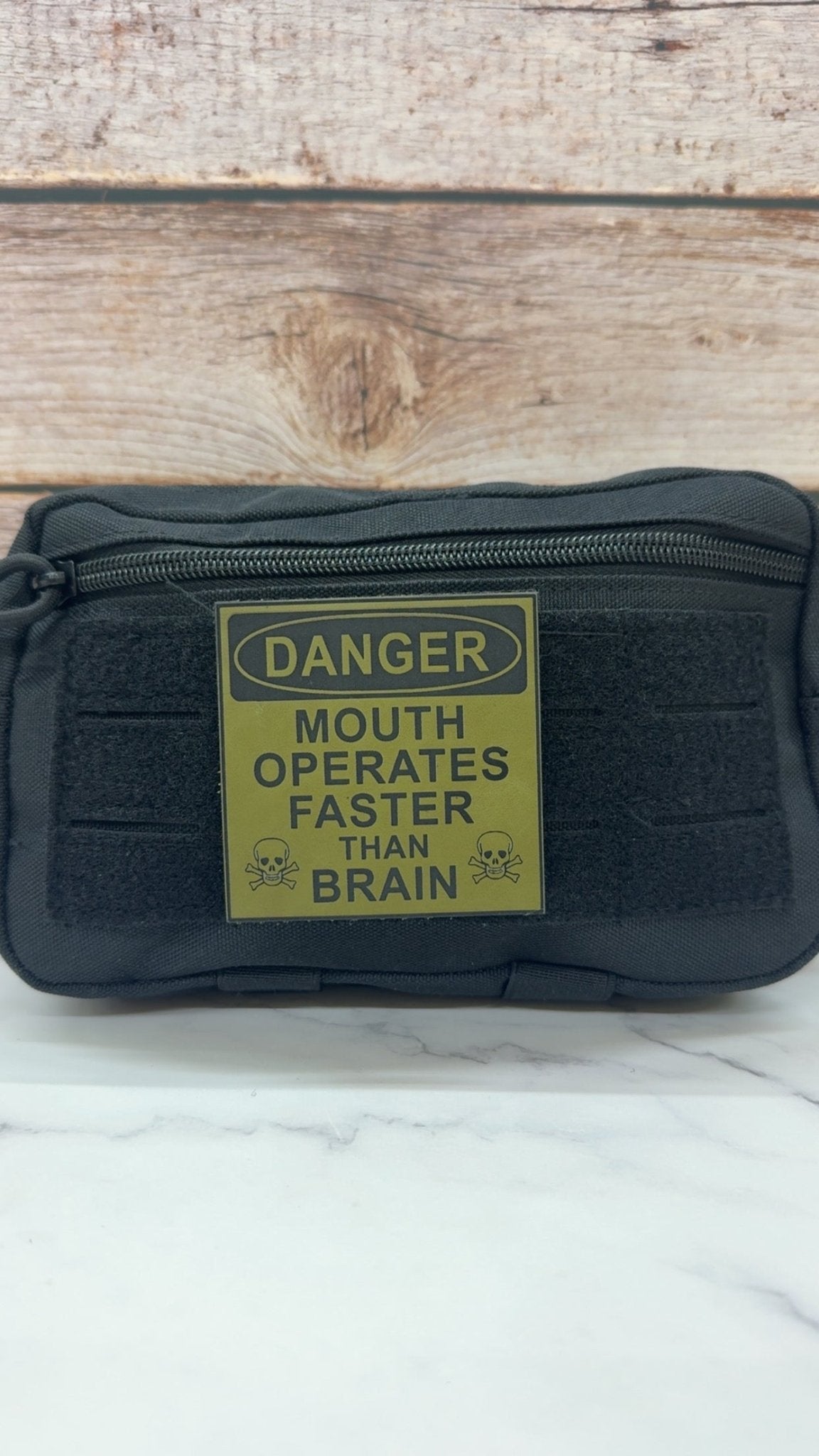 Danger Mouth Operates Faster than Brain Funny Morale Patch | Made in USA | VELCRO® Brand Hook Backing - LoneStar Adhesive