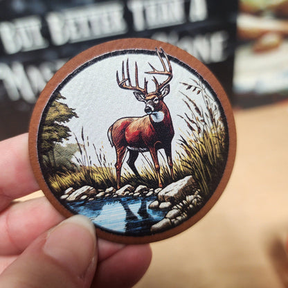 Deer by the Stream UV Printed Leatherette Hat Patch - MR01 - LoneStar Adhesive