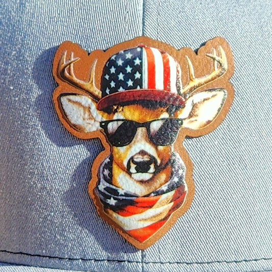 Deer Flag Patriotic UV Printed Leatherette Hat Patch - MR01 - LoneStar Adhesive