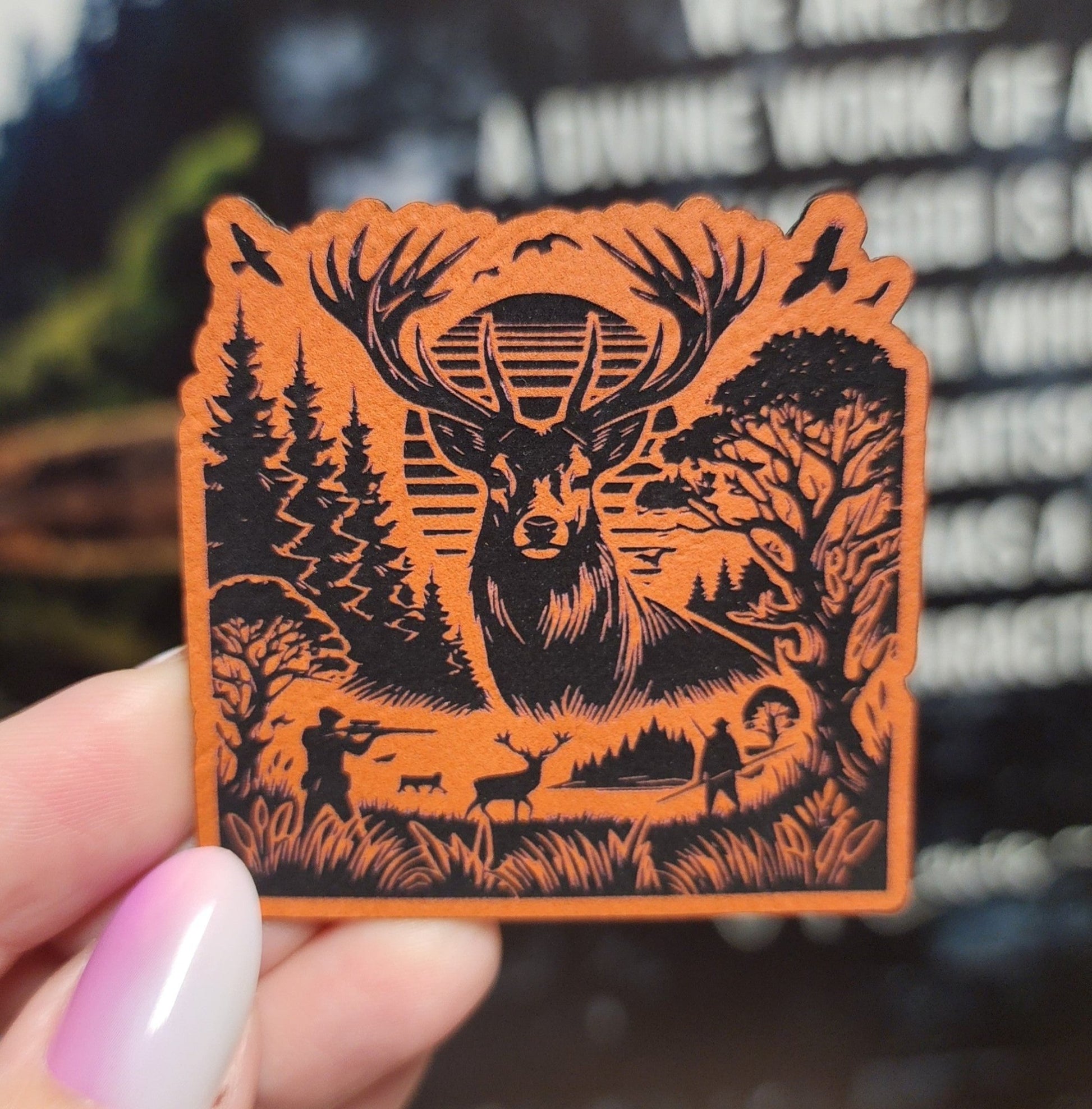 Deer Hunting Engraved Leatherette Hat Patch - MR01 - LoneStar Adhesive