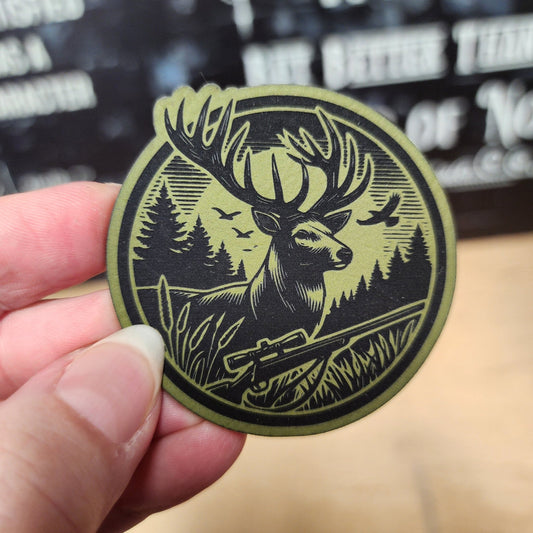 Deer in Nature Green Engraved Leatherette Hat Patch - MR01 - LoneStar Adhesive