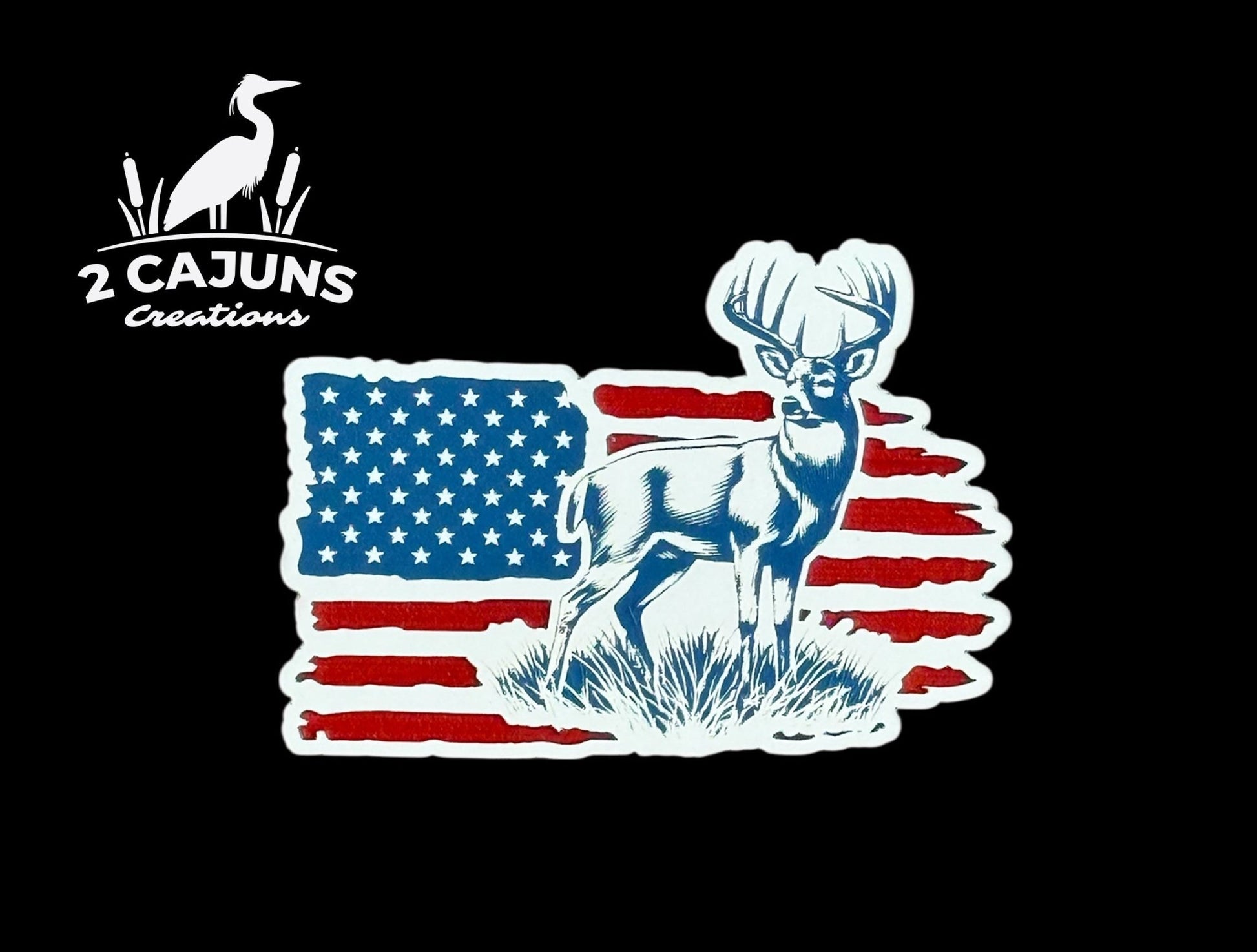 Deer on American Flag Hunting Patriotic Red White and Blue Acrylic Hat Patch - LoneStar Adhesive