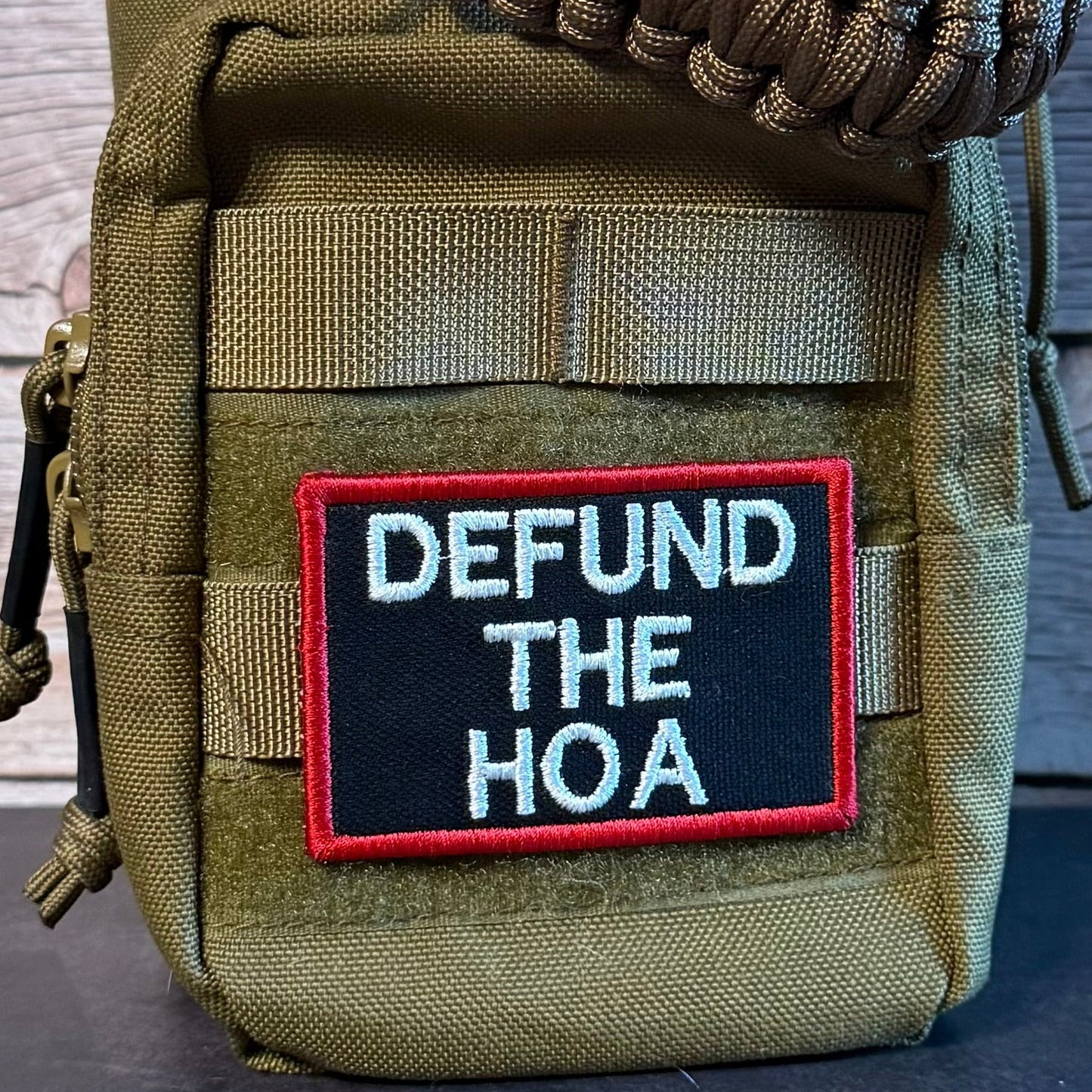 Defund the HOA Funny Morale Patch, 2x3" | Made in USA | VELCRO® Brand Hook Backing - LoneStar Adhesive