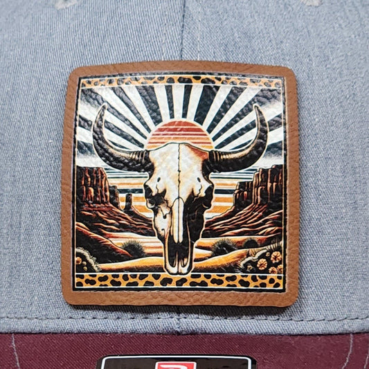 Desert Skull Sunset Vibes UV Printed Leatherette Hat Patch - MR01 - LoneStar Adhesive