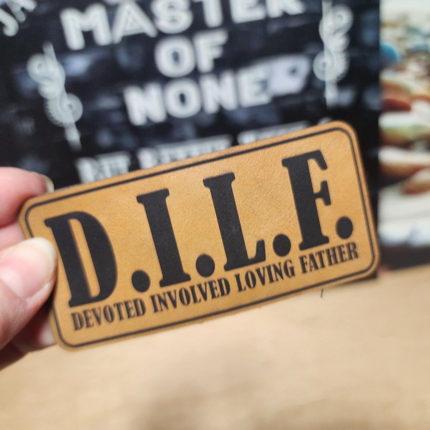 Devoted Involved Loving Father Engraved Leatherette Hat Patch - MR01 - LoneStar Adhesive