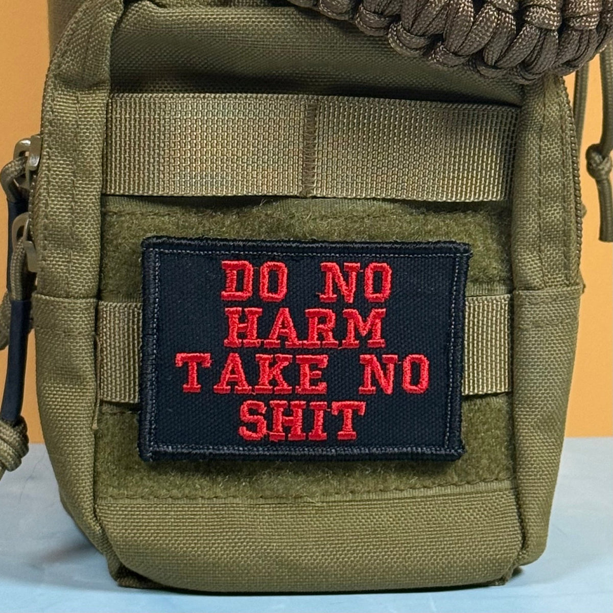 Do No Harm Take No Shit Funny Morale Patch, 2x3" | Made in USA | VELCRO® Brand Hook Backing - LoneStar Adhesive