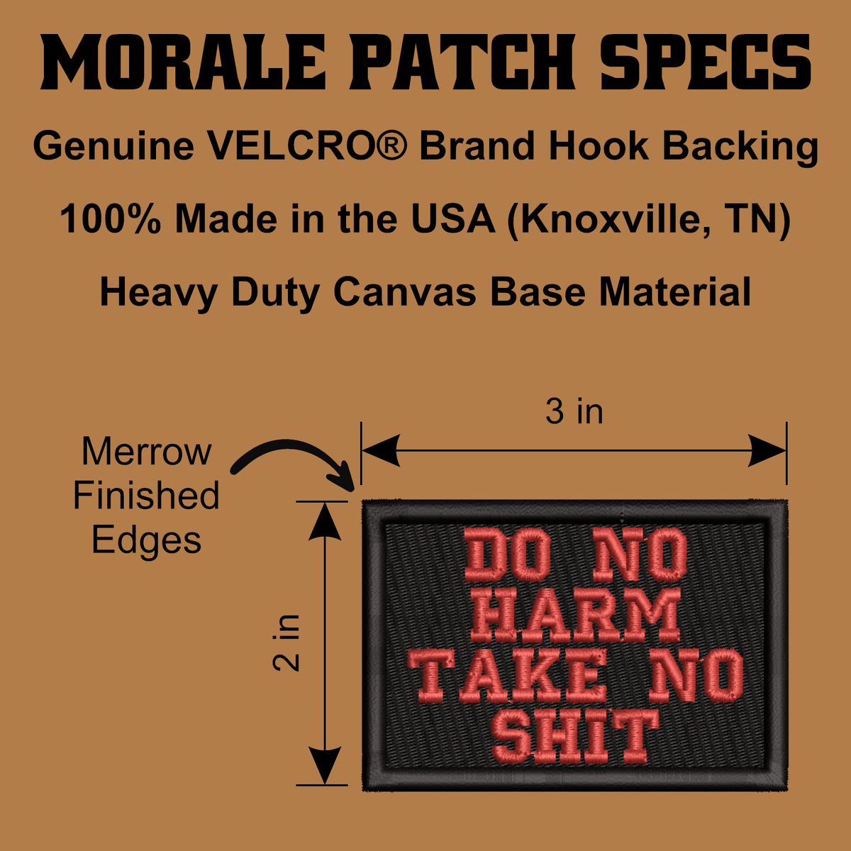 Do No Harm Take No Shit Funny Morale Patch, 2x3" | Made in USA | VELCRO® Brand Hook Backing - LoneStar Adhesive