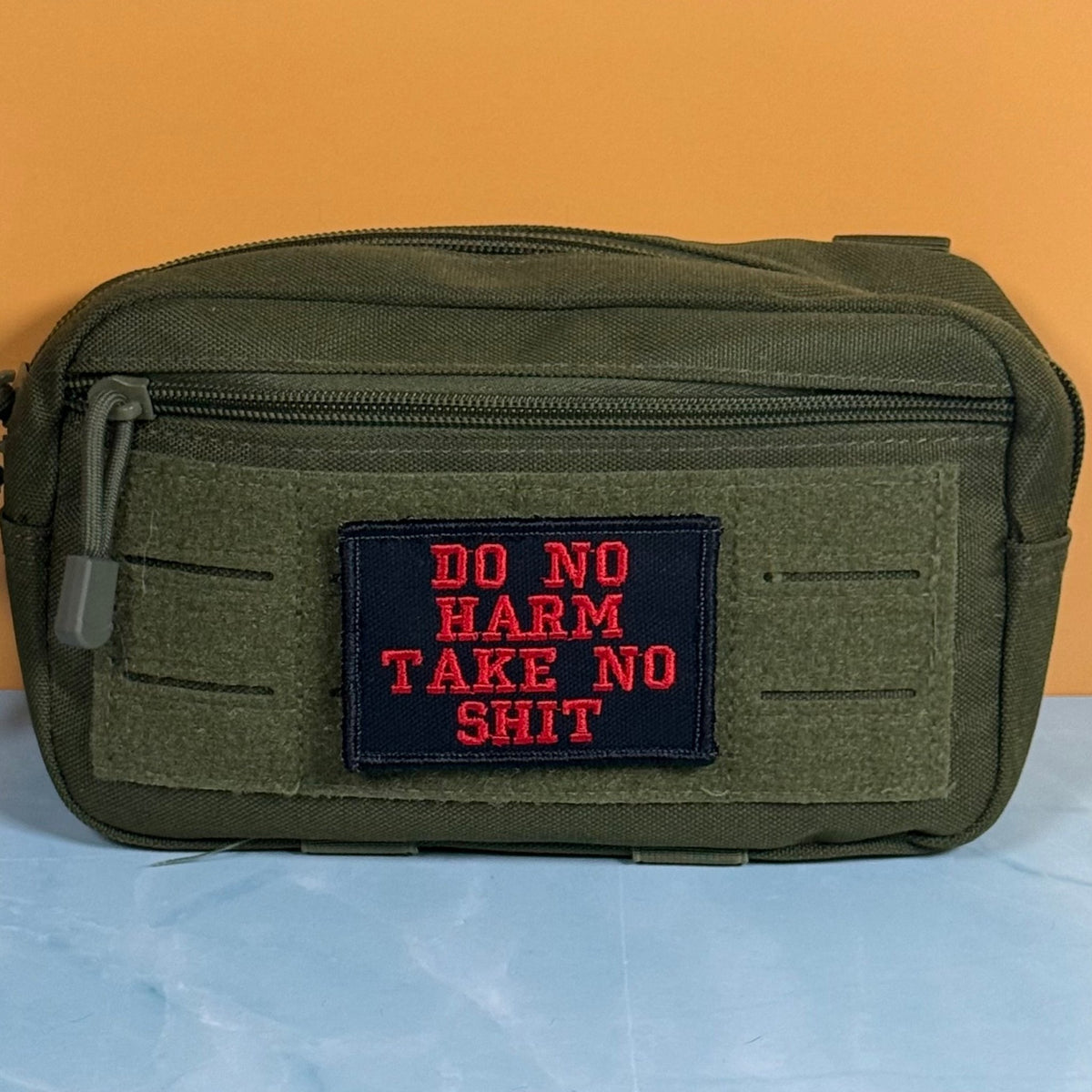 Do No Harm Take No Shit Funny Morale Patch, 2x3" | Made in USA | VELCRO® Brand Hook Backing - LoneStar Adhesive