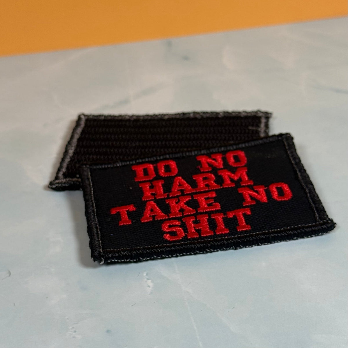 Do No Harm Take No Shit Funny Morale Patch, 2x3" | Made in USA | VELCRO® Brand Hook Backing - LoneStar Adhesive
