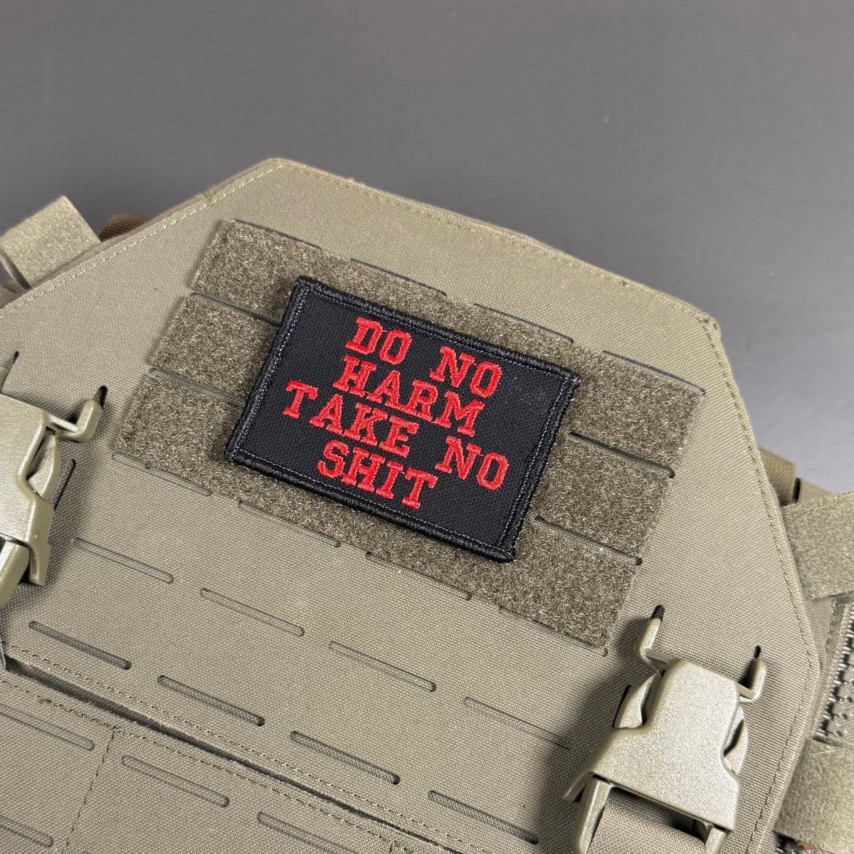 Do No Harm Take No Shit Funny Morale Patch, 2x3" | Made in USA | VELCRO® Brand Hook Backing - LoneStar Adhesive