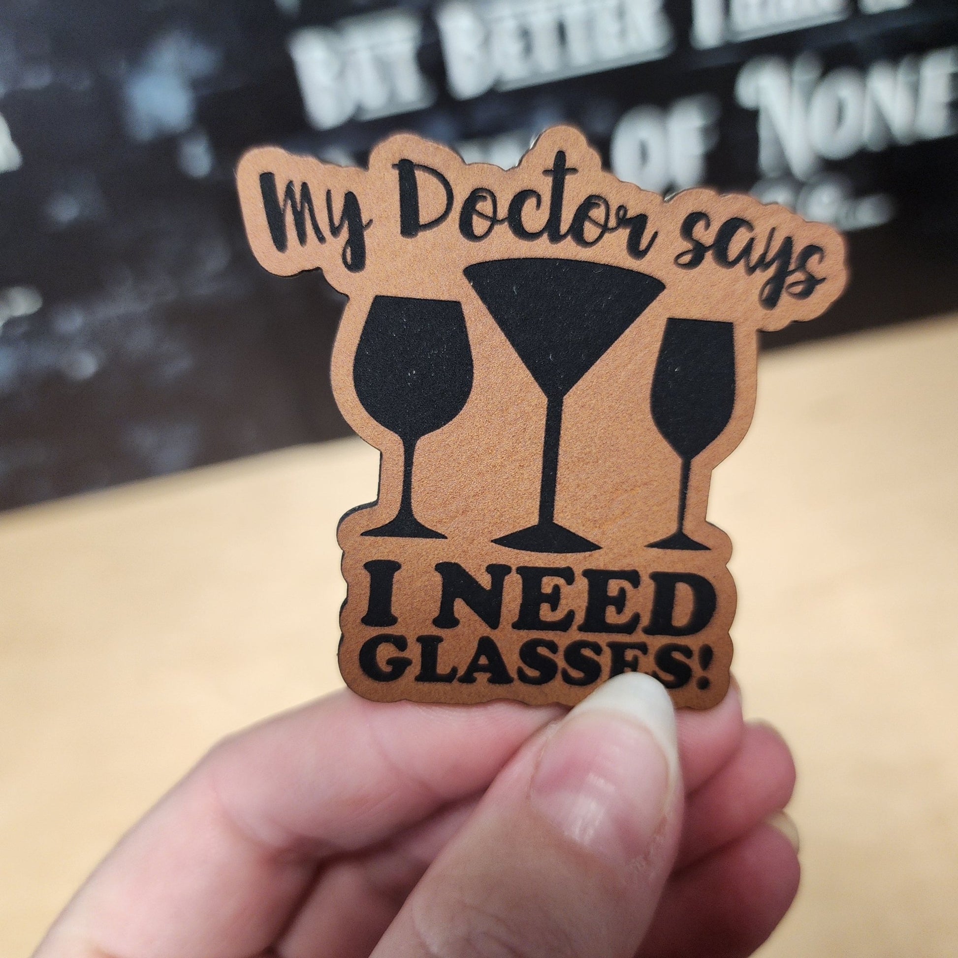 Doctor's Wine Glass (Rawhide) Engraved Leatherette Hat Patch - MR01 - LoneStar Adhesive