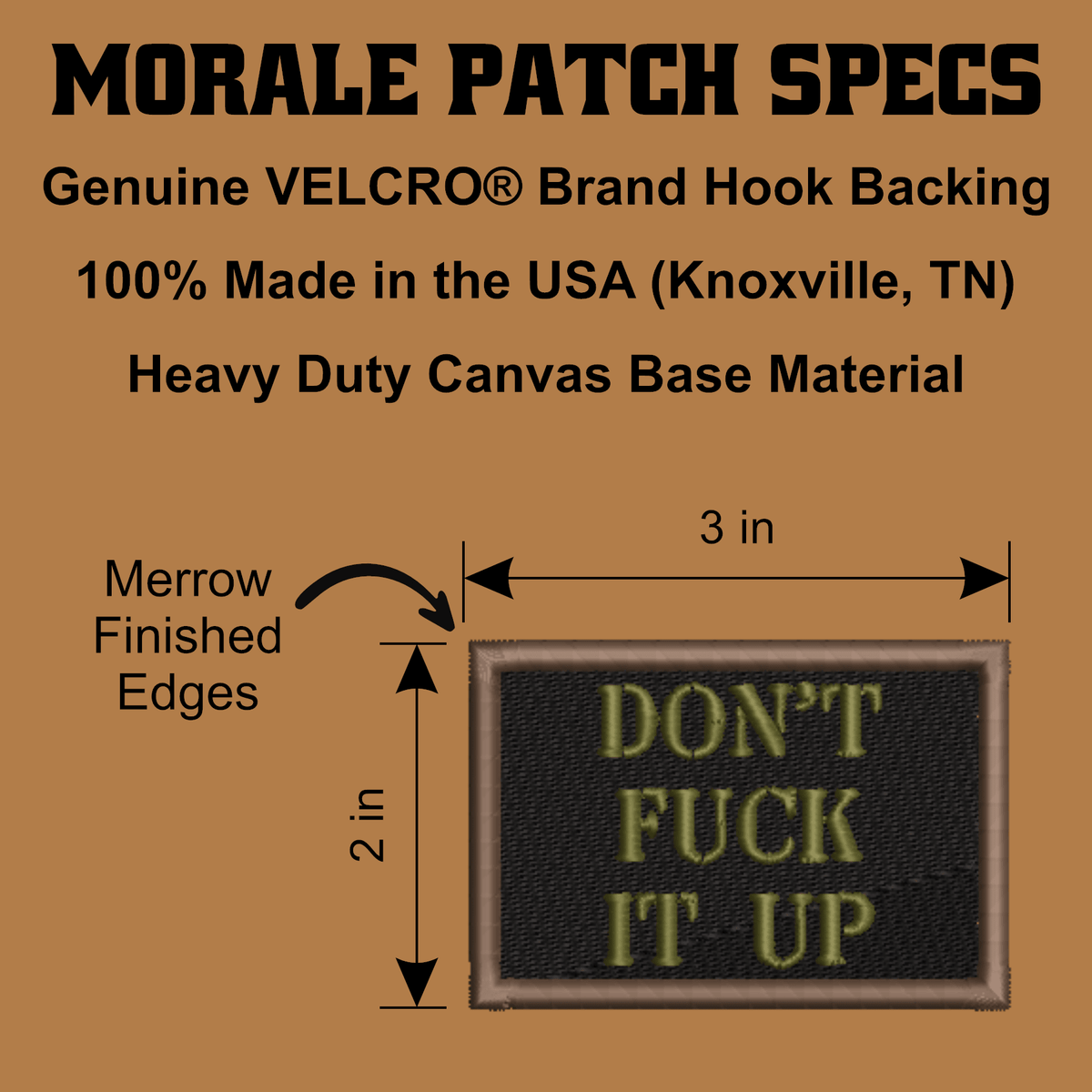 Don't Fuck It Up Funny Tactical Morale Patch, 2x3" | Made in USA | VELCRO® Brand Hook Backing - LoneStar Adhesive